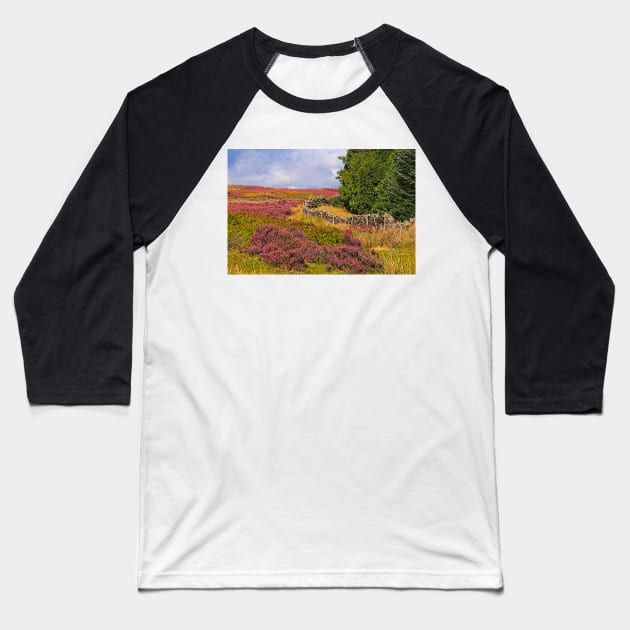 Yorkshire Moorland Heather Landscape Baseball T-Shirt by MartynUK